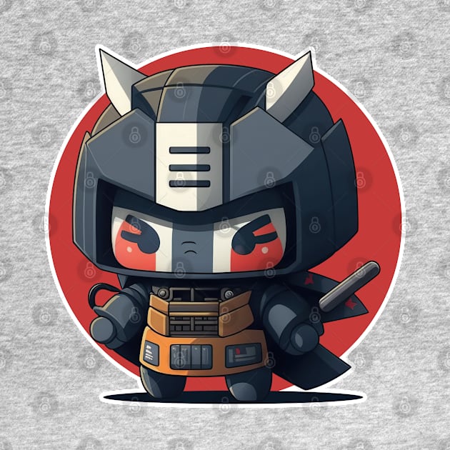 Colourful Japanese ninja warrior mech robot modern kawaii style illustration by Quixar